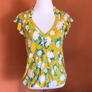 Anthropologie gold and pink flower top